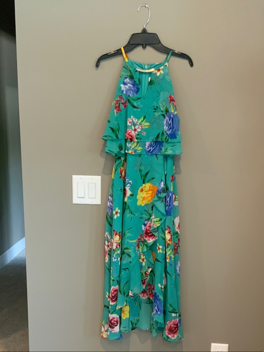 Kensie Girl Teal Floral Halter Maxi Dress